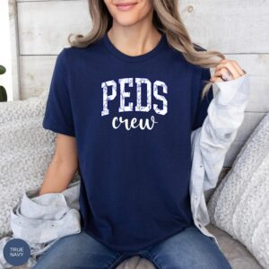 Blue Toile Floral Pediatric Nurse Shirt , Wildflowers Cottagecore Peds Crew Team TShirt, Pediatrics Nurse Appreciation Gifts